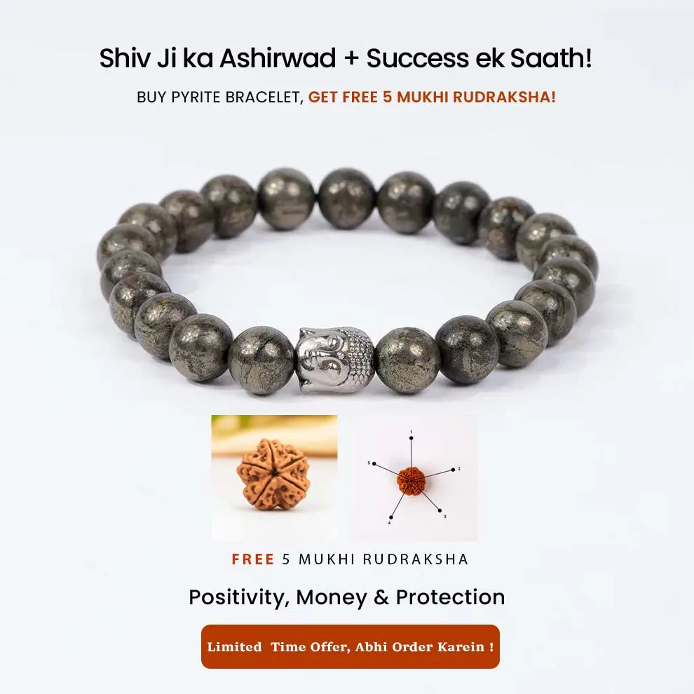 100% Natural Pyrite Bracelet + Free 5 Mukhi Nepali Rudraksha