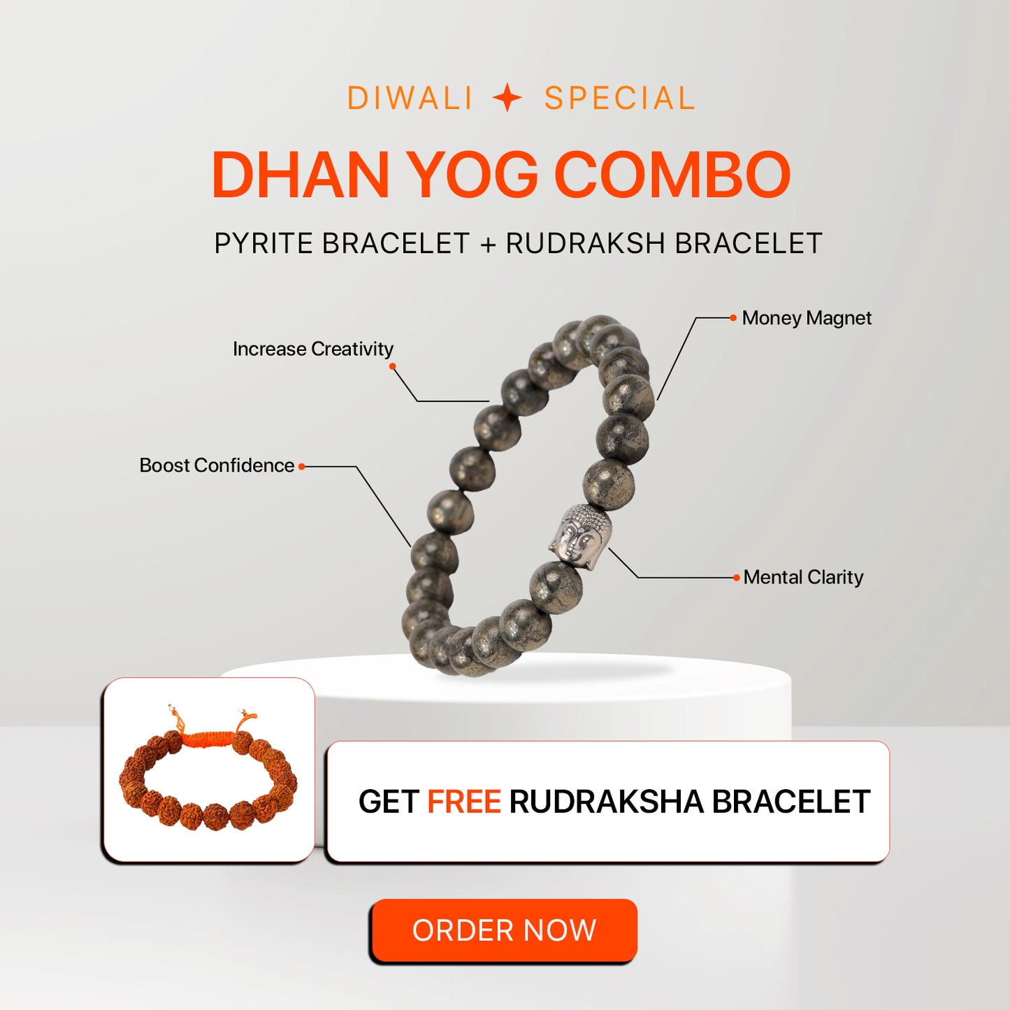 100% Natural Pyrite Bracelet + Nepali Rudraksha Bracelet FREE