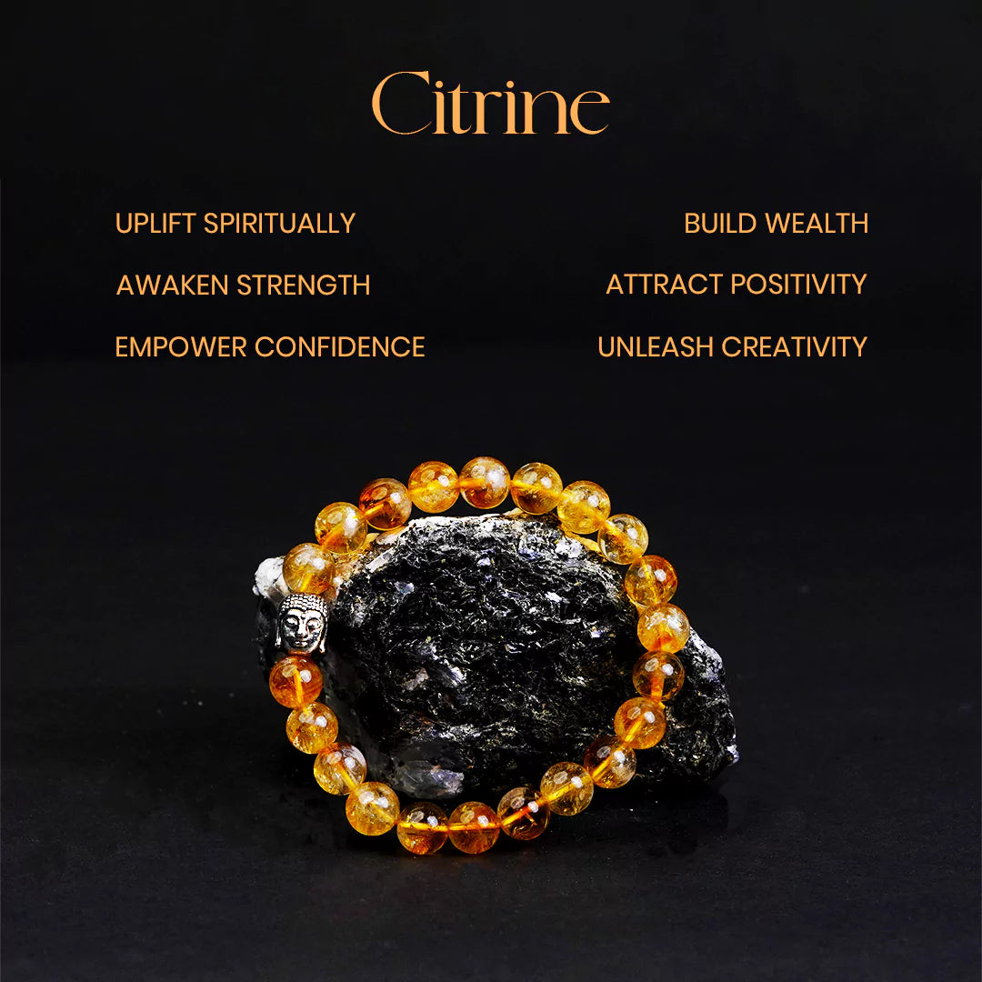 Citrine 100% Natural Stone 8mm Bracelet + Free 5 Mukhi Nepali Rudraksha