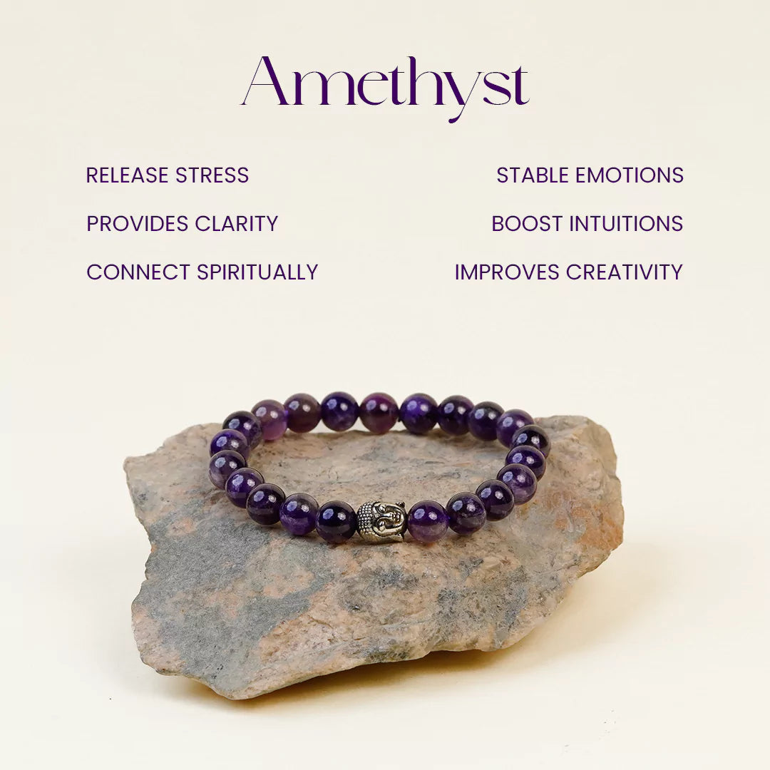 Amethyst 100% Natural Stone 8mm Bracelet + Nepali Rudraksha Bracelet FREE