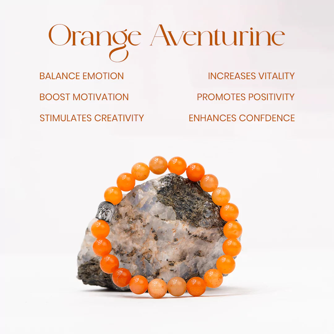 Orange Aventurine 100% Natural Stones 8mm Bracelet + Nepali Rudraksha Bracelet FREE