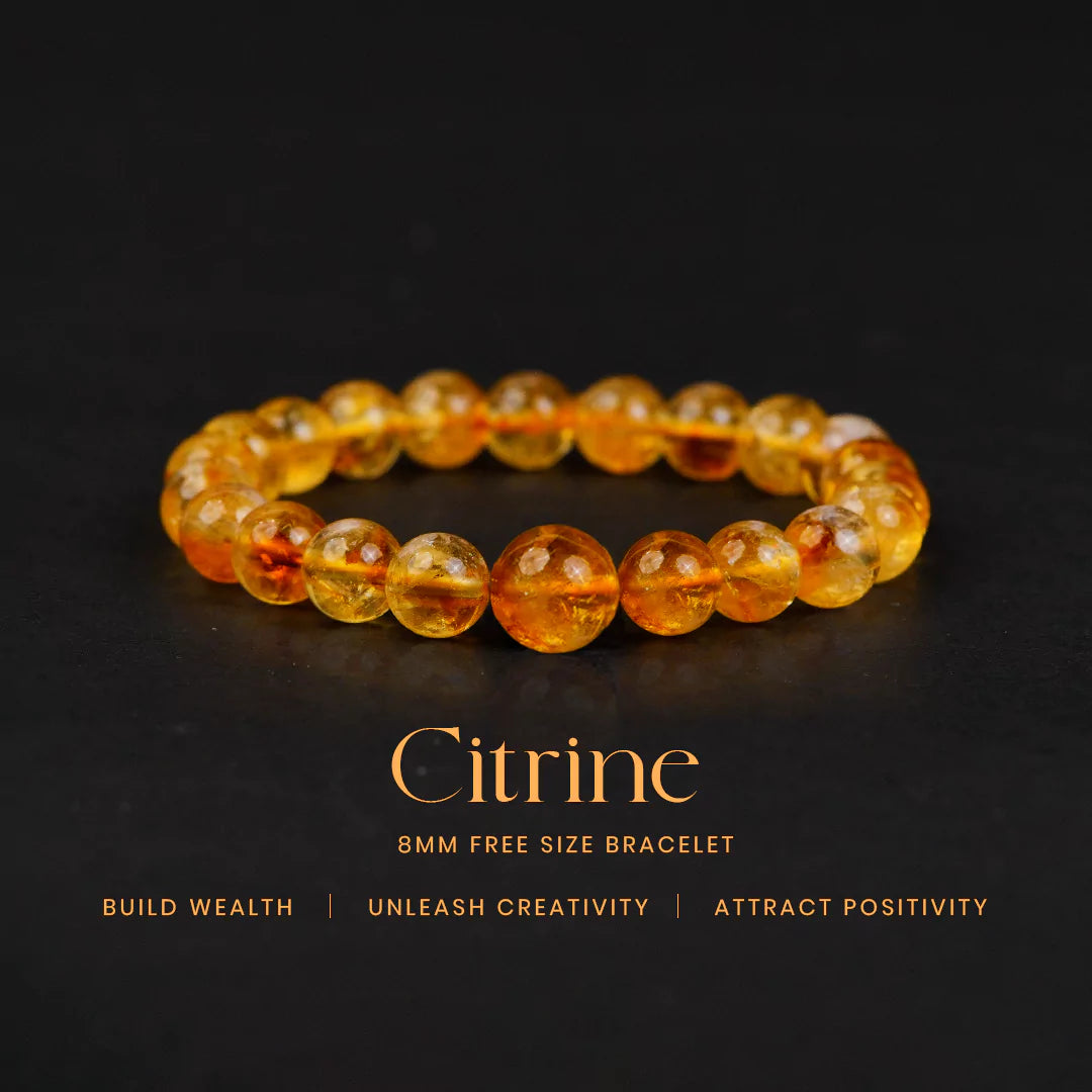 Citrine 100% Natural Stone 8mm Bracelet + Free 5 Mukhi Nepali Rudraksha