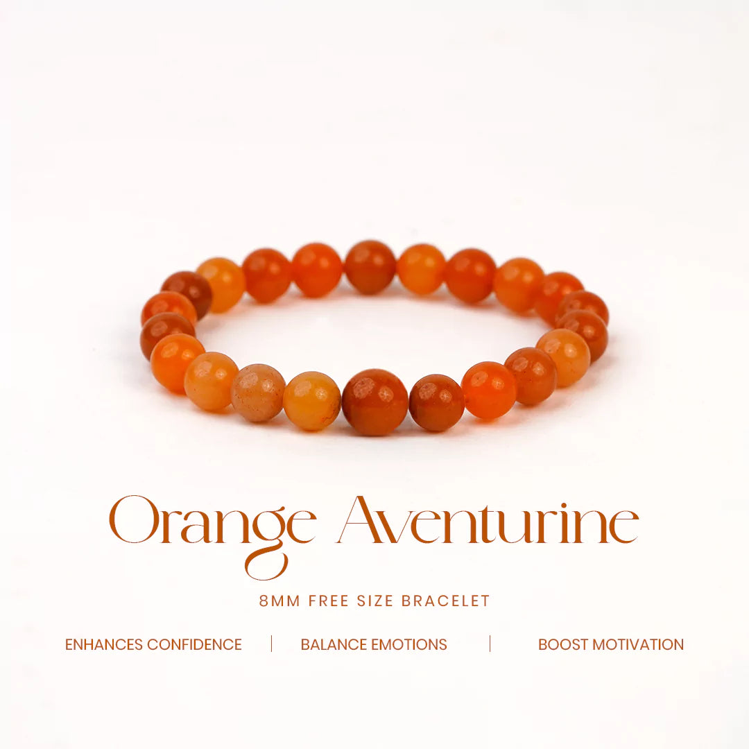 Orange Aventurine 100% Natural Stones 8mm Bracelet + Nepali Rudraksha Bracelet FREE