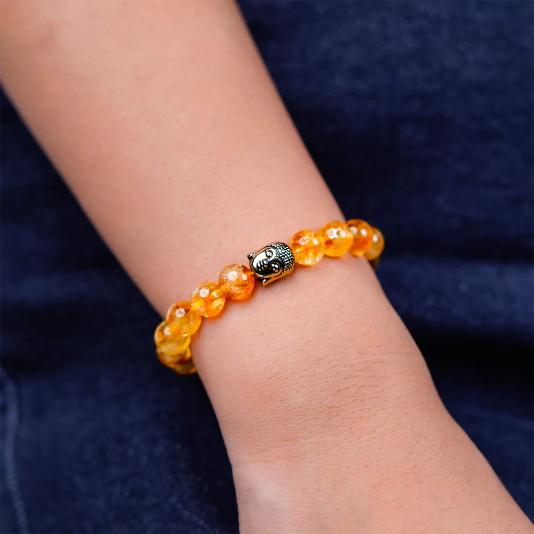 Citrine 100% Natural Stone 8mm Bracelet + Free 5 Mukhi Nepali Rudraksha