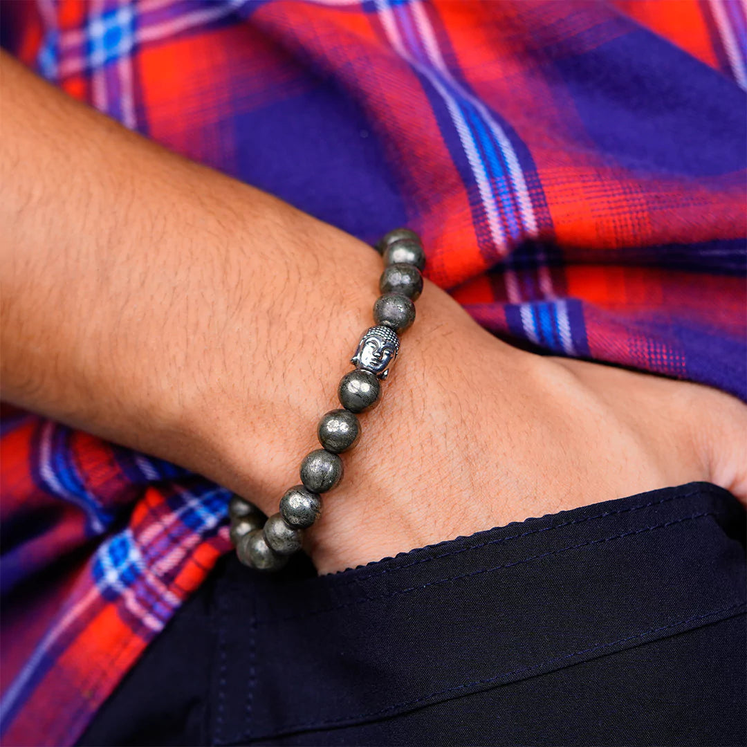 100% Natural Pyrite Bracelet + Nepali Rudraksha Bracelet FREE