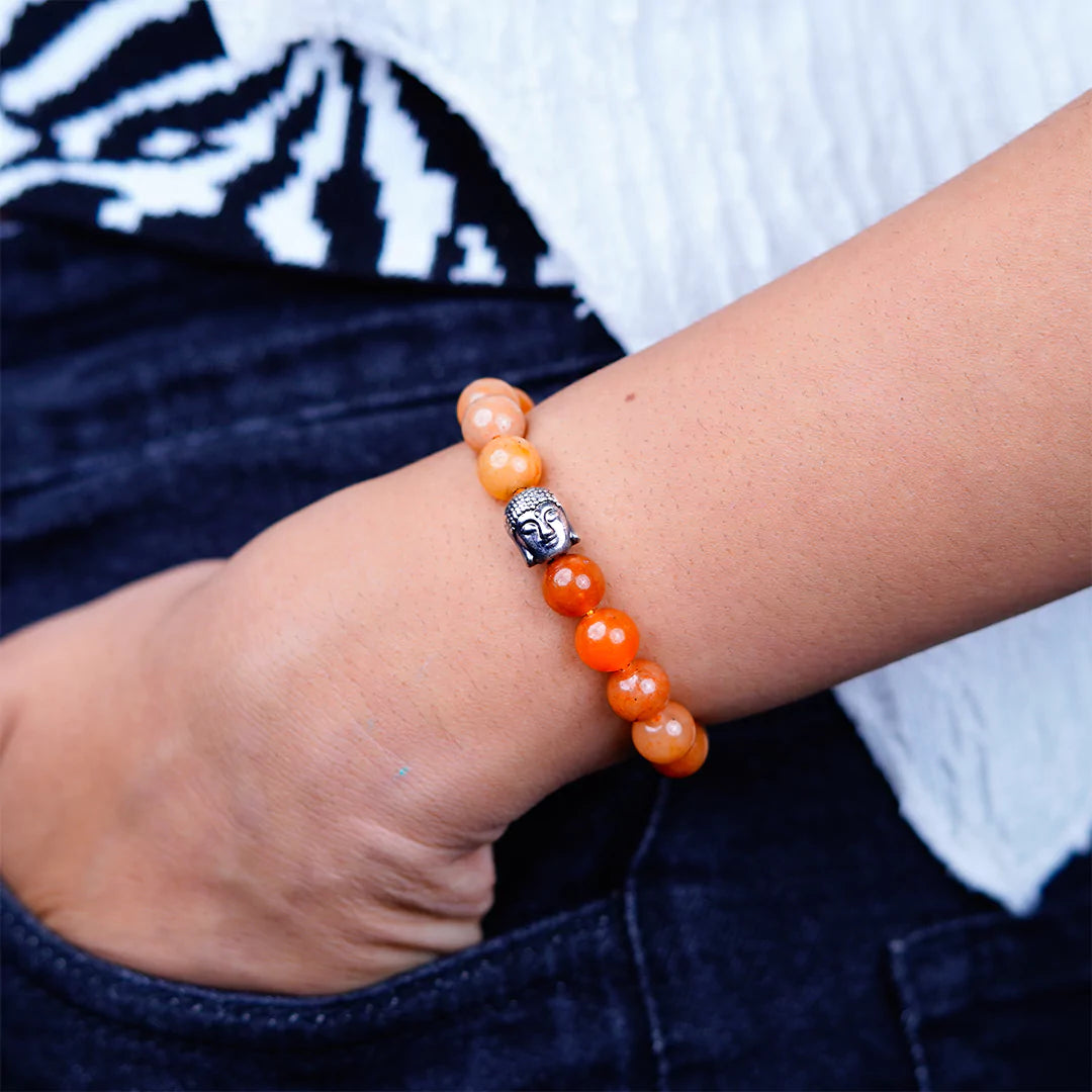 Orange Aventurine 100% Natural Stones 8mm Bracelet + Nepali Rudraksha Bracelet FREE