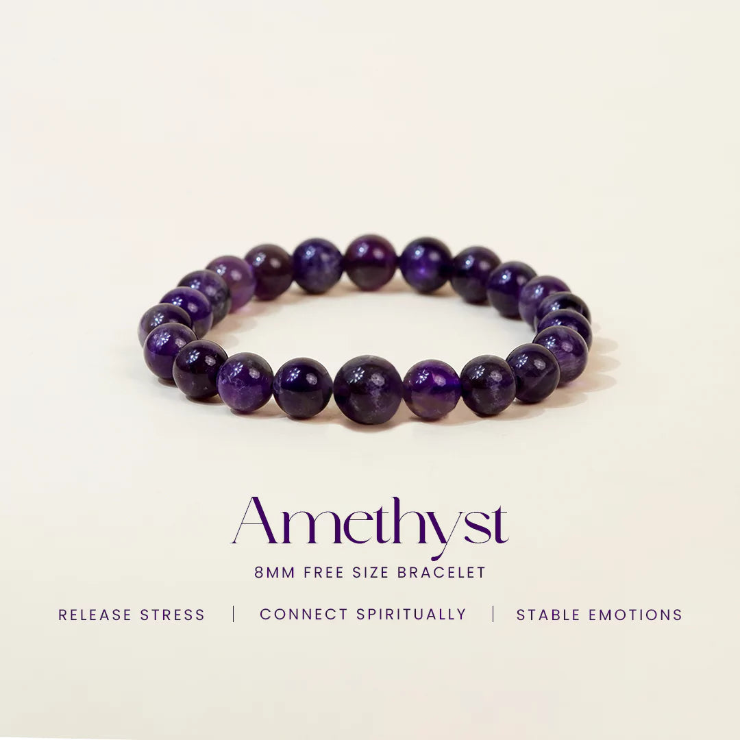 Amethyst 100% Natural Stone 8mm Bracelet + Nepali Rudraksha Bracelet FREE
