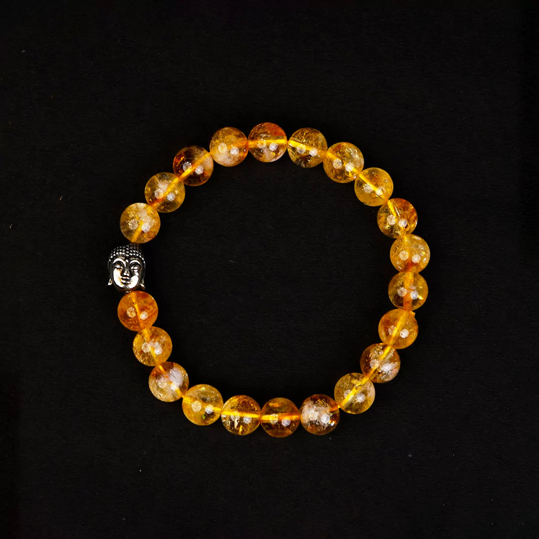 Citrine 100% Natural Stone 8mm Bracelet + Free 5 Mukhi Nepali Rudraksha