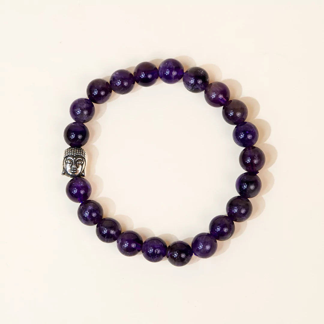 Amethyst 100% Natural Stone 8mm Bracelet + Nepali Rudraksha Bracelet FREE