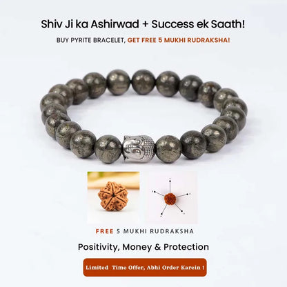 100% Natural Pyrite Bracelet + Free 5 Mukhi Nepali Rudraksha