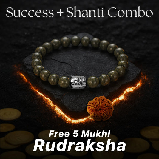 100% Natural Pyrite Bracelet + Free 5 Mukhi Nepali Rudraksha