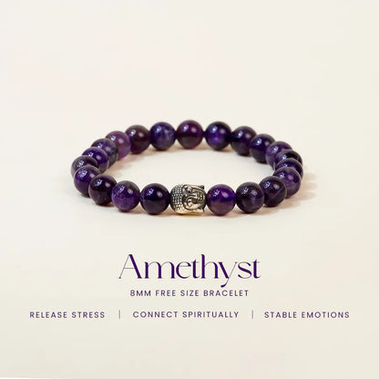 Amethyst 100% Natural Stone 8mm Bracelet + Nepali Rudraksha Bracelet FREE