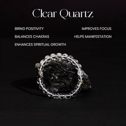 Clear Quartz 100% Natural Stone 8mm Bracelet + Nepali Rudraksha Bracelet FREE
