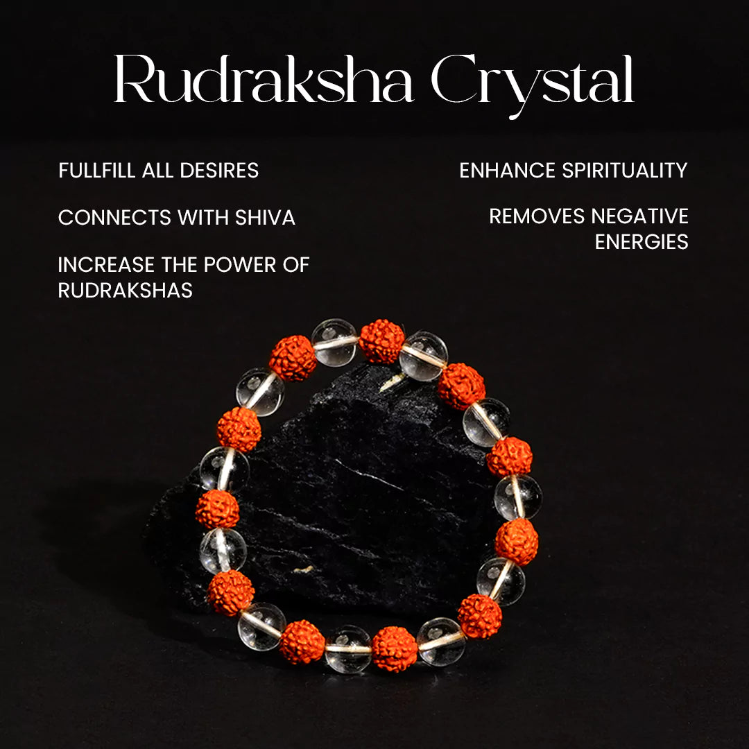 Rudraksha Crystal 100% Natural Bracelet + Free 5 Mukhi Nepali Rudraksha