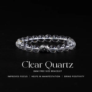 Clear Quartz 100% Natural Stone 8mm Bracelet + Nepali Rudraksha Bracelet FREE
