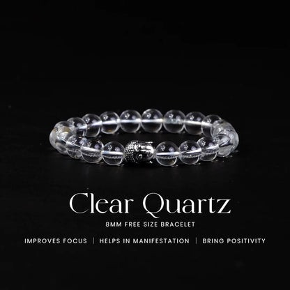 Clear Quartz 100% Natural Stone 8mm Bracelet + Nepali Rudraksha Bracelet FREE