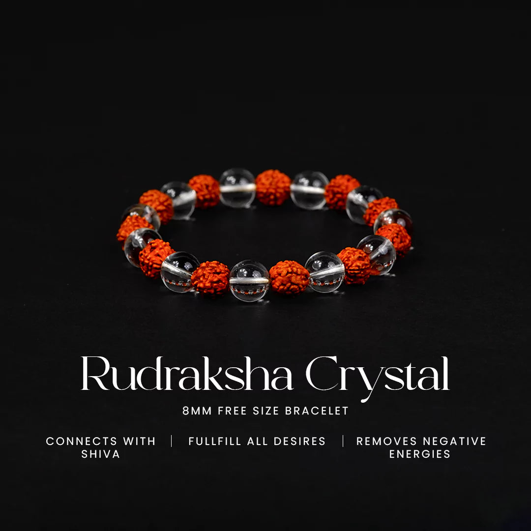 Rudraksha Crystal 100% Natural Bracelet + Free 5 Mukhi Nepali Rudraksha