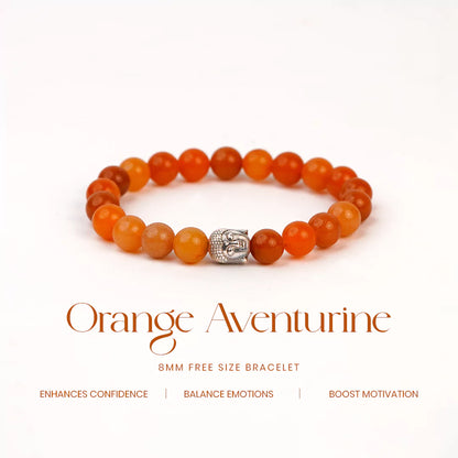 Orange Aventurine 100% Natural Stones 8mm Bracelet + Nepali Rudraksha Bracelet FREE
