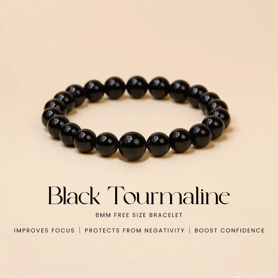 Black Tourmaline 100% Natural Stones 8mm Bracelet
