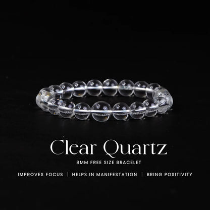 Clear Quartz 100% Natural Stone 8mm Bracelet + Nepali Rudraksha Bracelet FREE