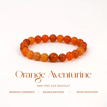 Orange Aventurine 100% Natural Stones 8mm Bracelet + Nepali Rudraksha Bracelet FREE