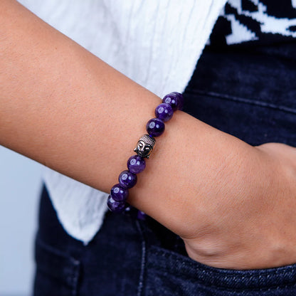Amethyst 100% Natural Stone 8mm Bracelet + Nepali Rudraksha Bracelet FREE