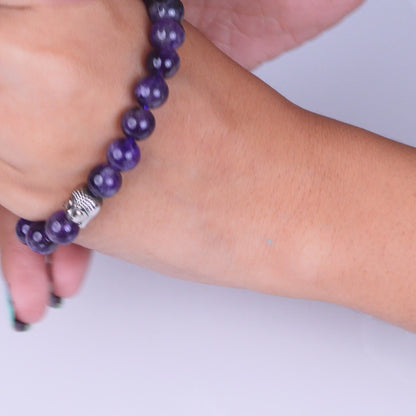 Amethyst 100% Natural Stone 8mm Bracelet + Nepali Rudraksha Bracelet FREE