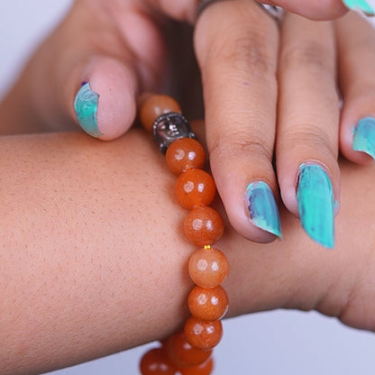 Orange Aventurine 100% Natural Stones 8mm Bracelet + Nepali Rudraksha Bracelet FREE