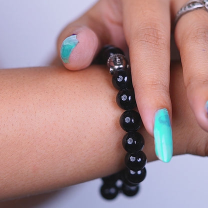 Black Tourmaline 100% Natural Stones 8mm Bracelet + Nepali Rudraksha Bracelet FREE