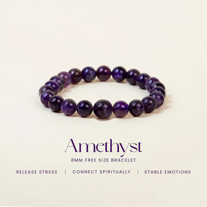 Amethyst 100% Natural Stone 8mm Bracelet + Nepali Rudraksha Bracelet FREE