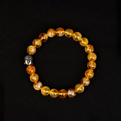 Citrine 100% Natural Stone 8mm Bracelet + Free 5 Mukhi Nepali Rudraksha