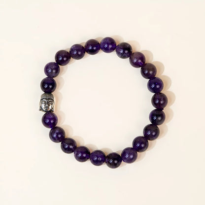 Amethyst 100% Natural Stone 8mm Bracelet + Nepali Rudraksha Bracelet FREE