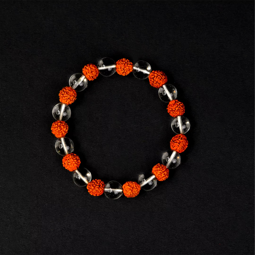 Rudraksha Crystal 100% Natural Bracelet + Free 5 Mukhi Nepali Rudraksha